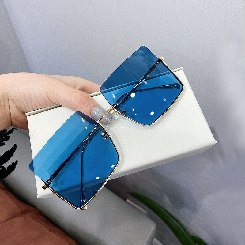 New creative metal half-frame trimmed sunglasses trendy big box