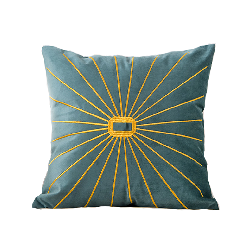 Dutch Velvet Scatter Cushions Including Inner - Embroidery Lines-45x45cm - Light Blue