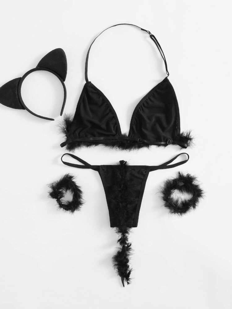 Cat Sexy Lingerie Set 5pcs