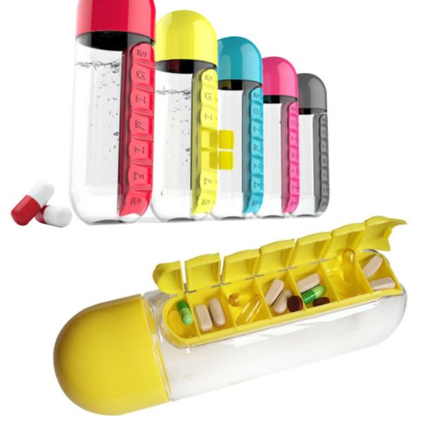 Water bottle & vitamin pill organizer