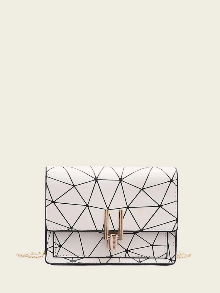 Geometric Print Chain Crossbody Bag