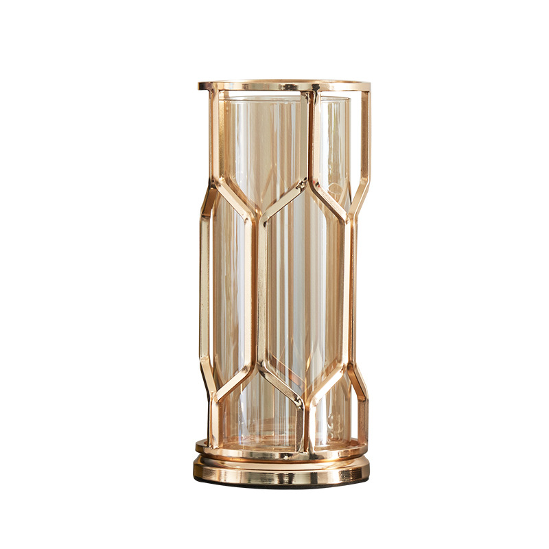 Modern Light Luxury Metal Glass Vase - 28cm x 12.5cm