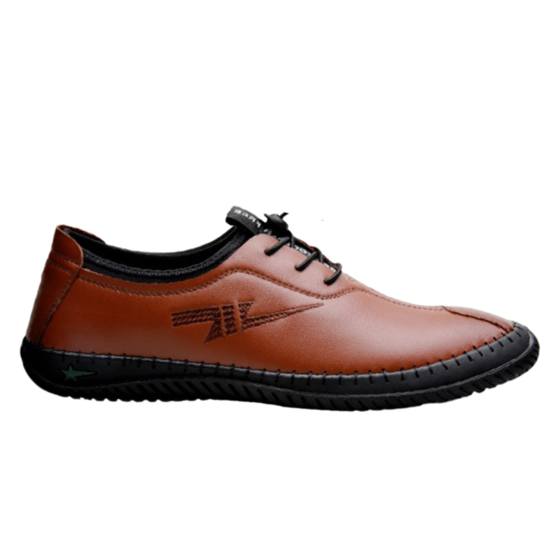 Mens Leather Flat Shoes - Brown